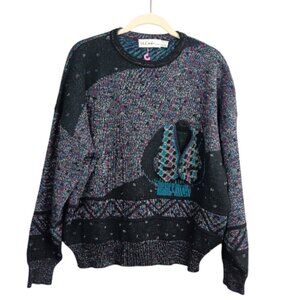ST. CROIX SHOP Mens Knit Mottled Sweater Size L Vintage Wool Crew Neck purple